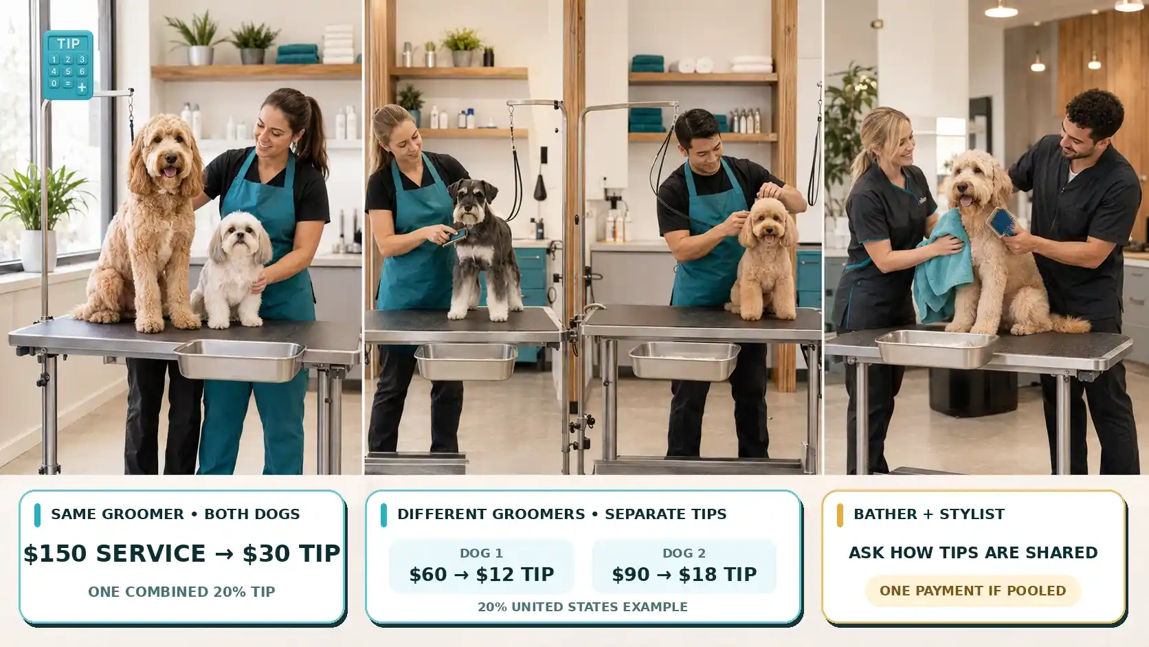 Dog Groomer Tip Calculator for Multiple Dogs and Groomers