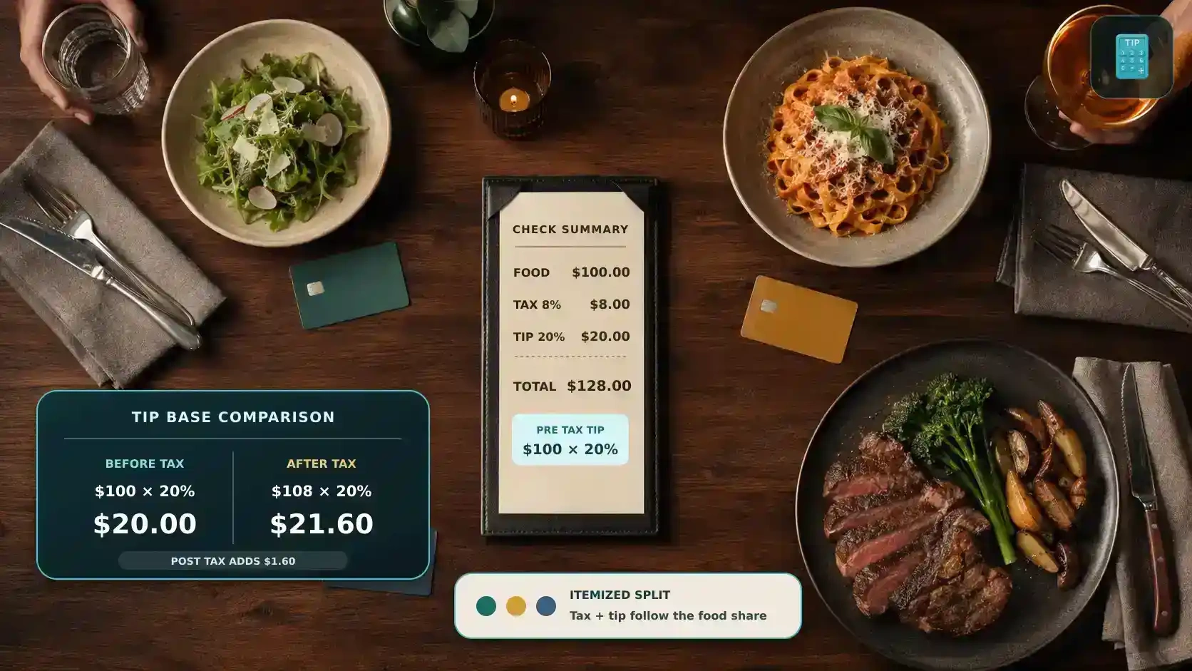 How to divide tax and tip when splitting a bill